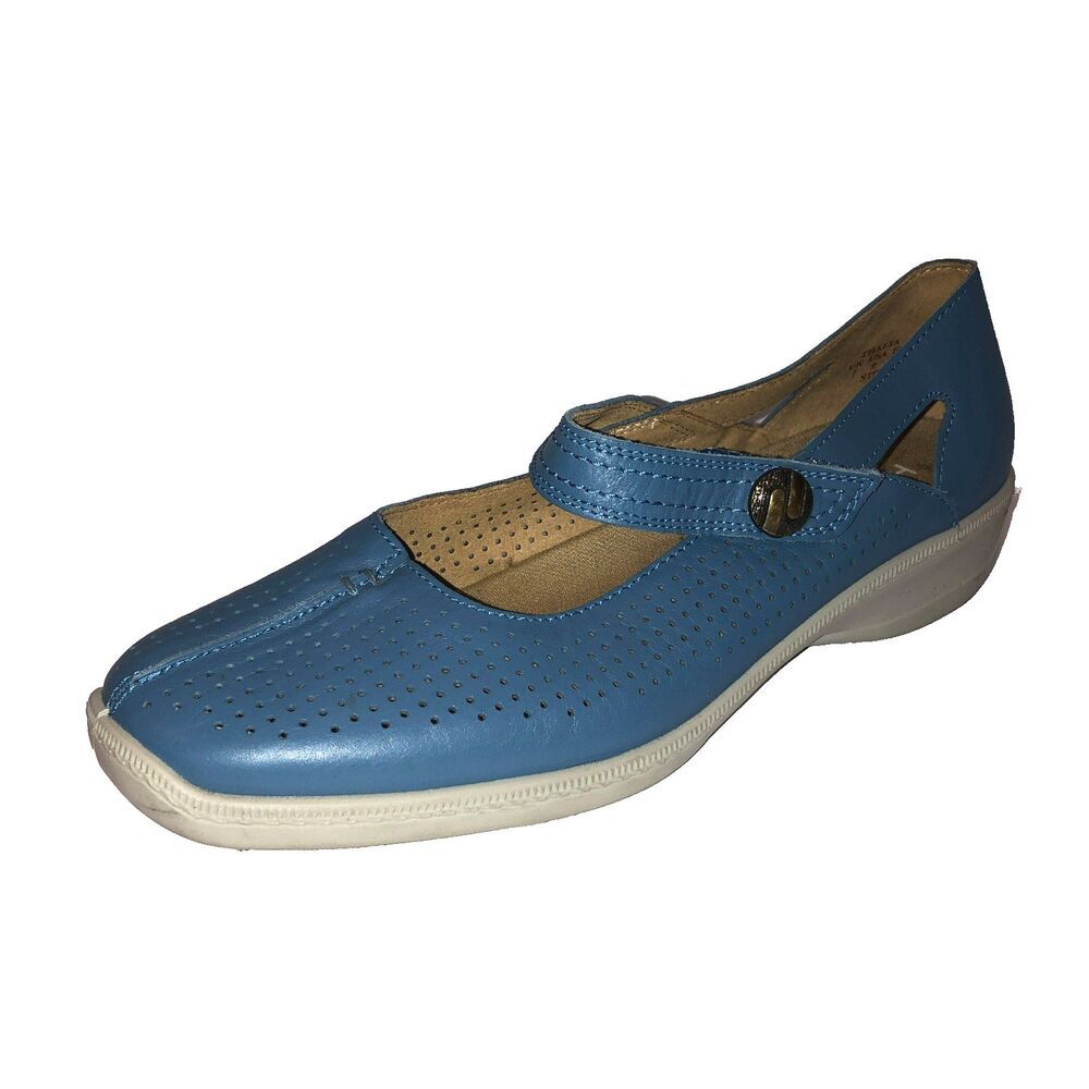 Hotter Quake II Womens US 9 EU 41 Leather Mary Jane Flats Blue Perforated Shoes
